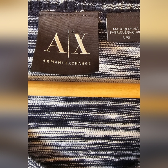 Armani Exchange Men's Blue/White Stripes Long Sleeve V-Neck Sweater Sz.L B20 - Picture 6 of 7